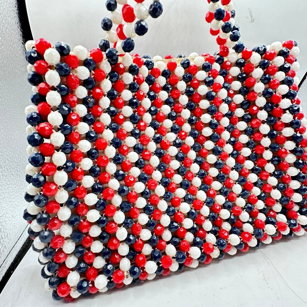Vintage Red White & Blue Beaded Mini Bag made in Hong Kong - Picture 4 of 12